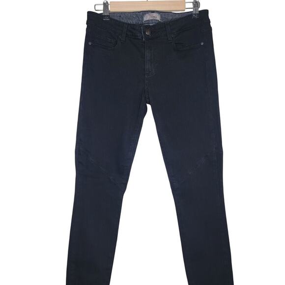 Paige Dark Black Wash Knee Dart Accent Made In USA Cotton Blend Mid Rise Jean 30 - Picture 2 of 10